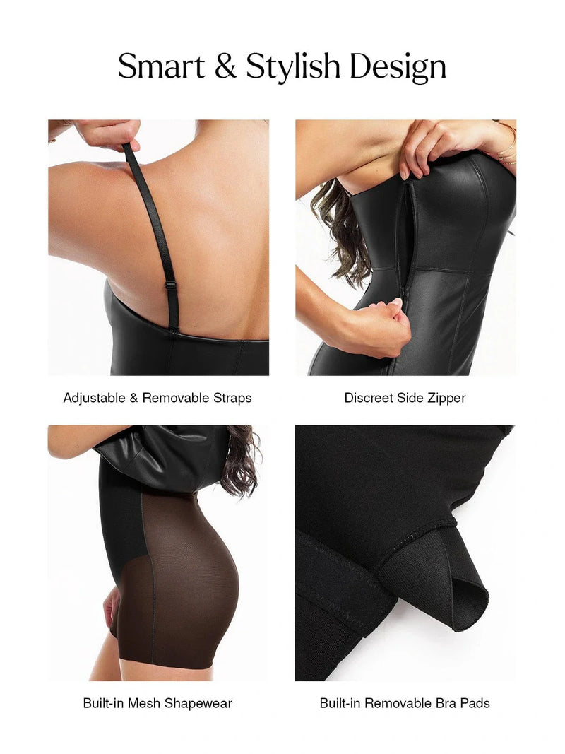 Dual-Wear Sculpting Faux Leather Dress