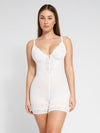 Lace Deep-V Short Bodysuit / White / S