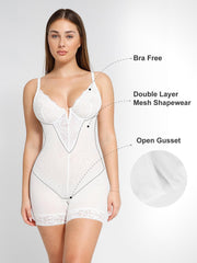 Shapewear Lace Deep V-Neck Sculpting Mid-Thigh Bodysuit