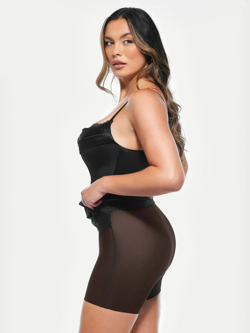 Lace Trim Sculpting Floral-Print Midi Dress