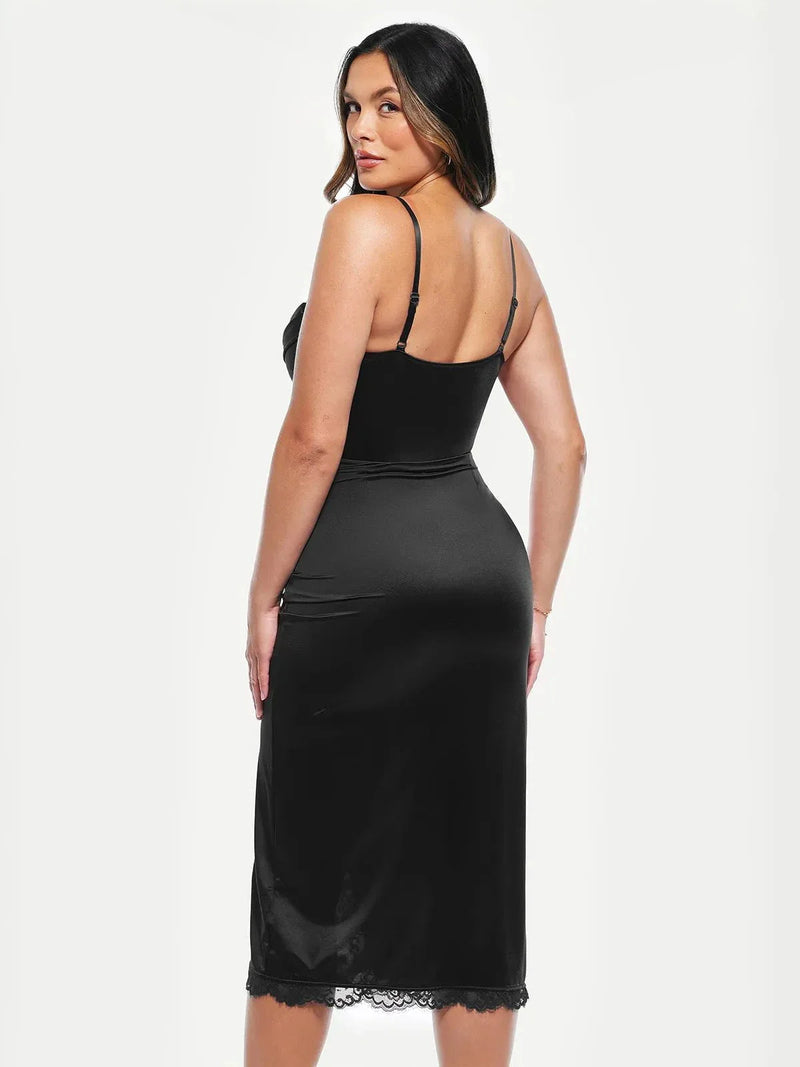 Lace Trim Sculpting Floral-Print Midi Dress