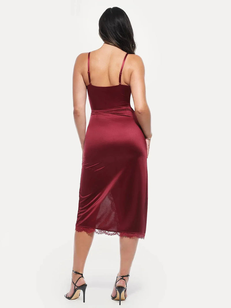 Lace Trim Sculpting Floral-Print Midi Dress