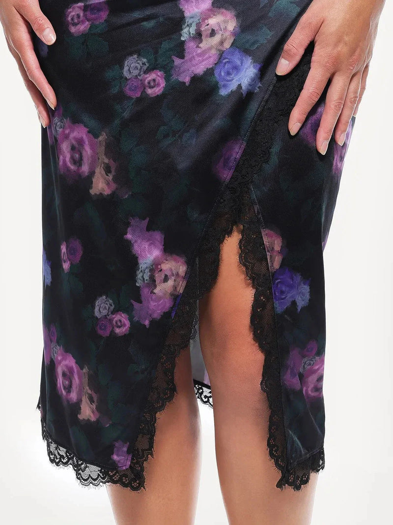 Lace Trim Sculpting Floral-Print Midi Dress