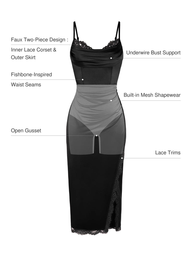 Lace Trim Sculpting Floral-Print Midi Dress