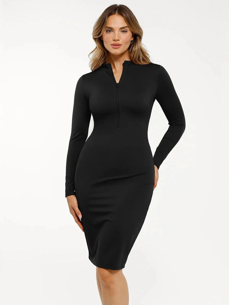 Redtag Thermal Shapewear Long Sleeve Mock Neck Midi Dress
