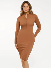 Redtag Thermal Shapewear Long Sleeve Mock Neck Midi Dress