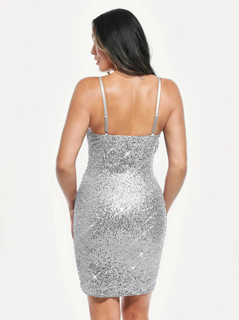 Sequin Cowl Neck Sculpting Mini Dress
