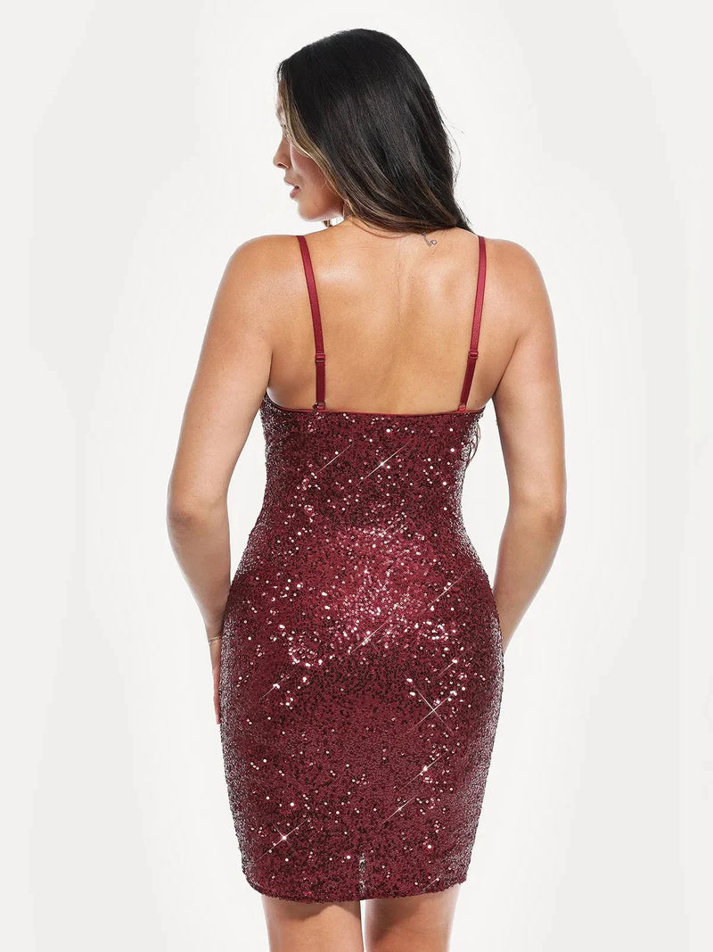 Sequin Cowl Neck Sculpting Mini Dress