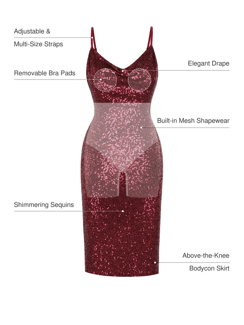 Sequin Cowl Neck Sculpting Mini Dress