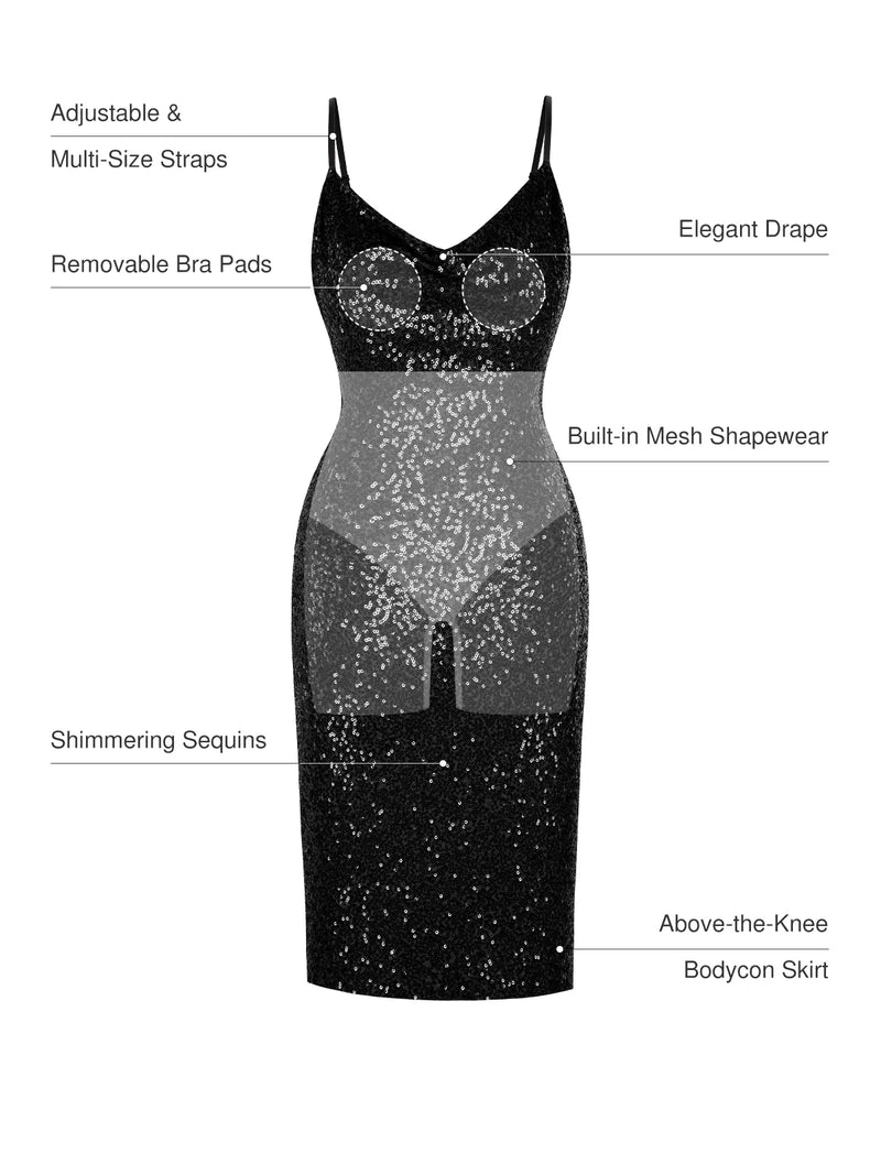 Sequin Cowl Neck Sculpting Mini Dress