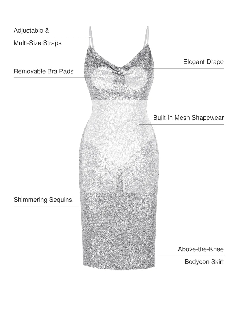 Sequin Cowl Neck Sculpting Mini Dress