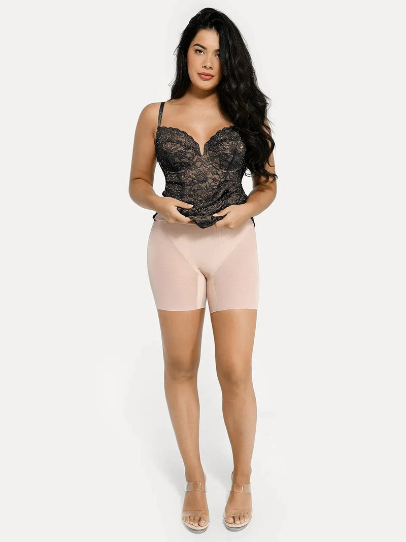Shapewear All-Lace Hourglass Corset Side Slit Midi Dress