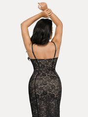 Shapewear All-Lace Hourglass Corset Side Slit Midi Dress
