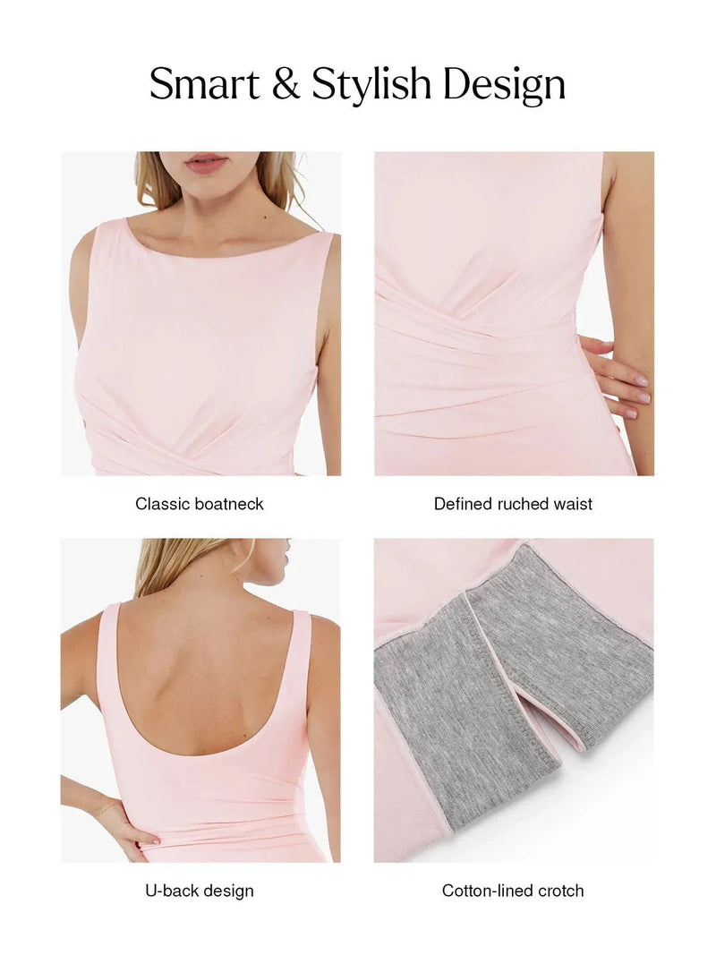 Shapewear Boatneck Draped Sculpting Maxi Dress