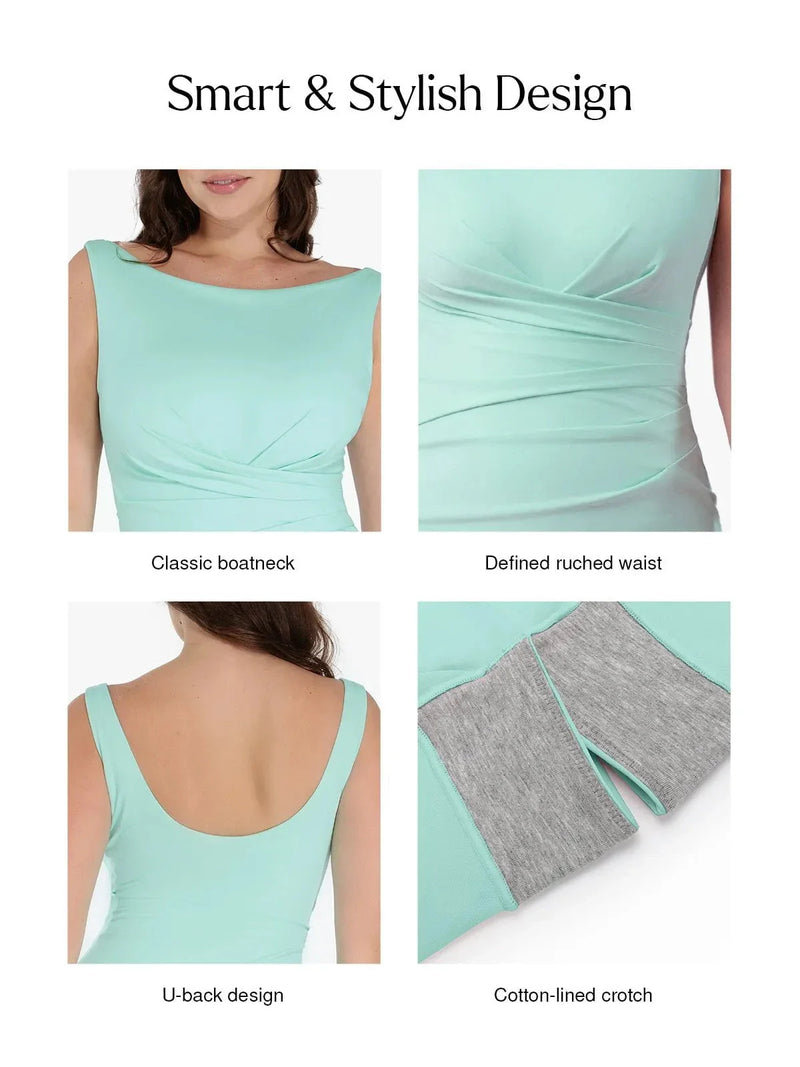 Shapewear Boatneck Draped Sculpting Maxi Dress