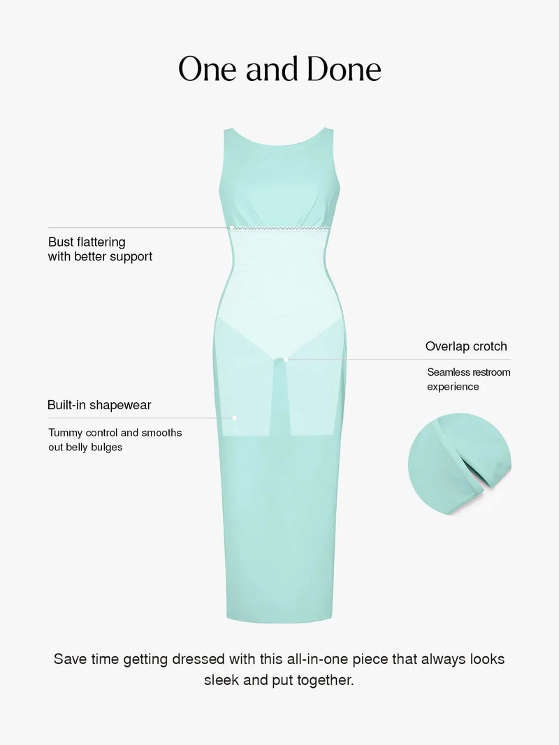 Shapewear Boatneck Draped Sculpting Maxi Dress