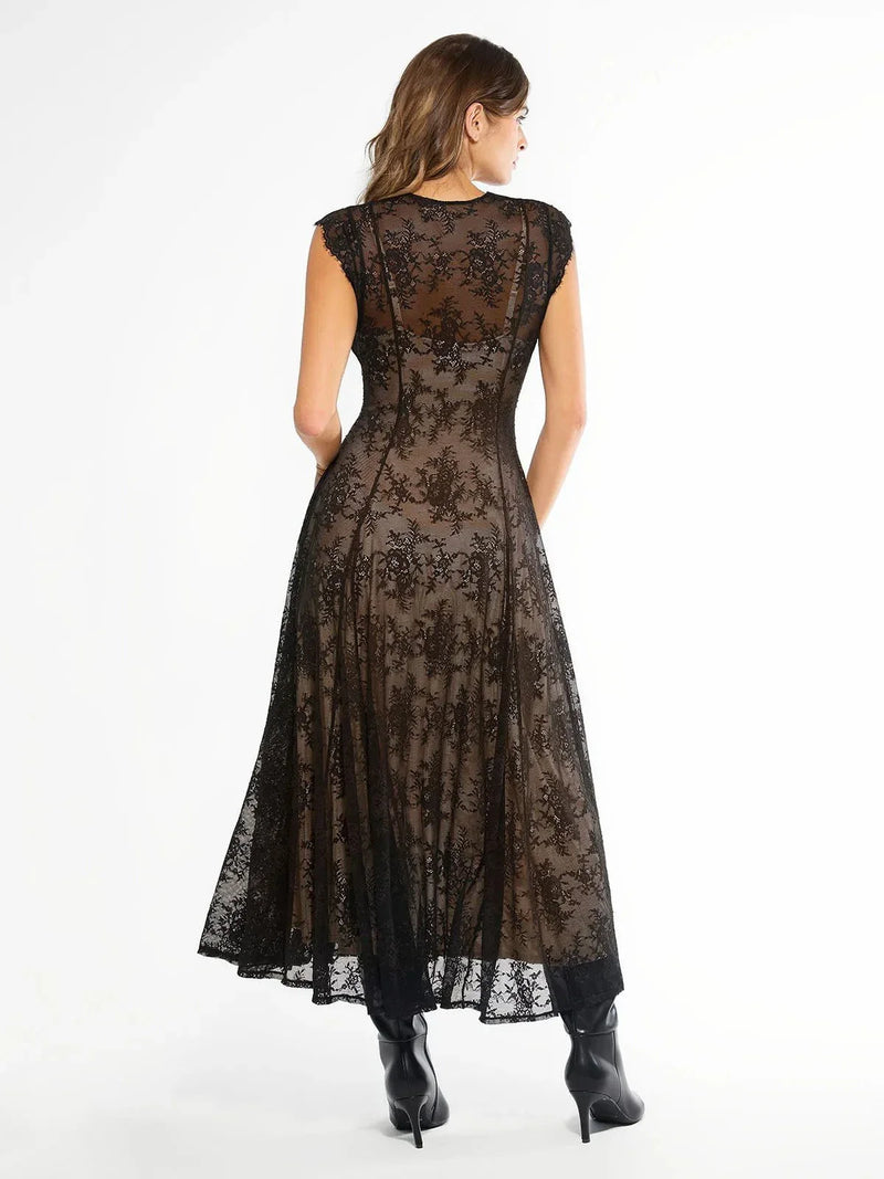 Shapewear Boho Floral Lace Front Slit Maxi Dress