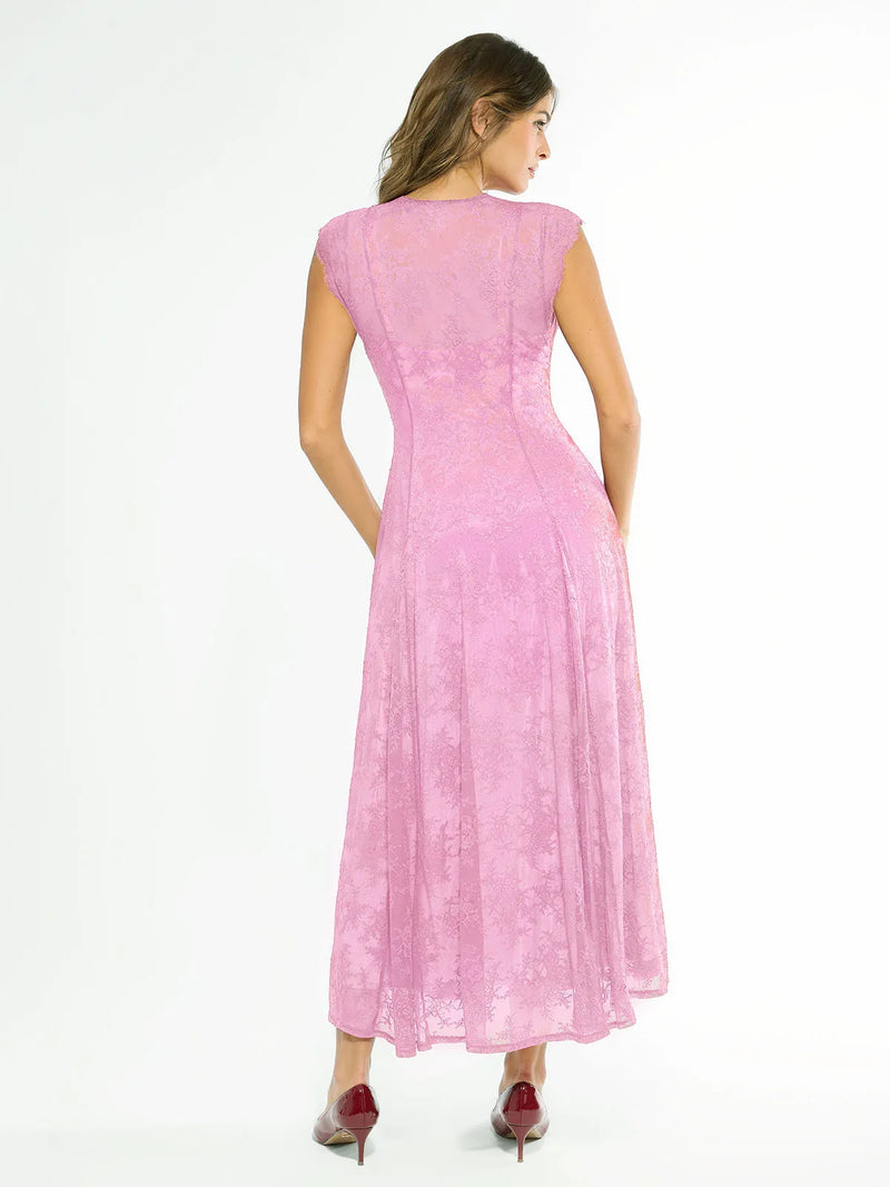 Shapewear Boho Floral Lace Front Slit Maxi Dress