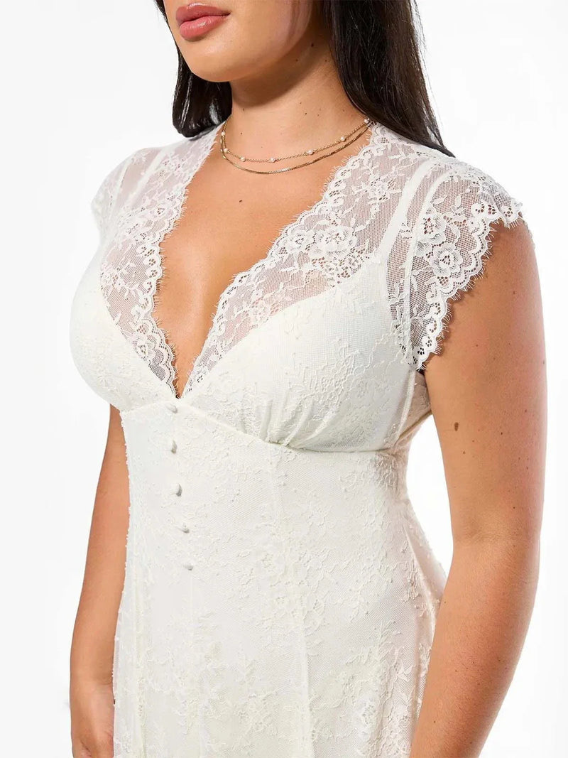 Shapewear Boho Floral Lace Front Slit Maxi Dress