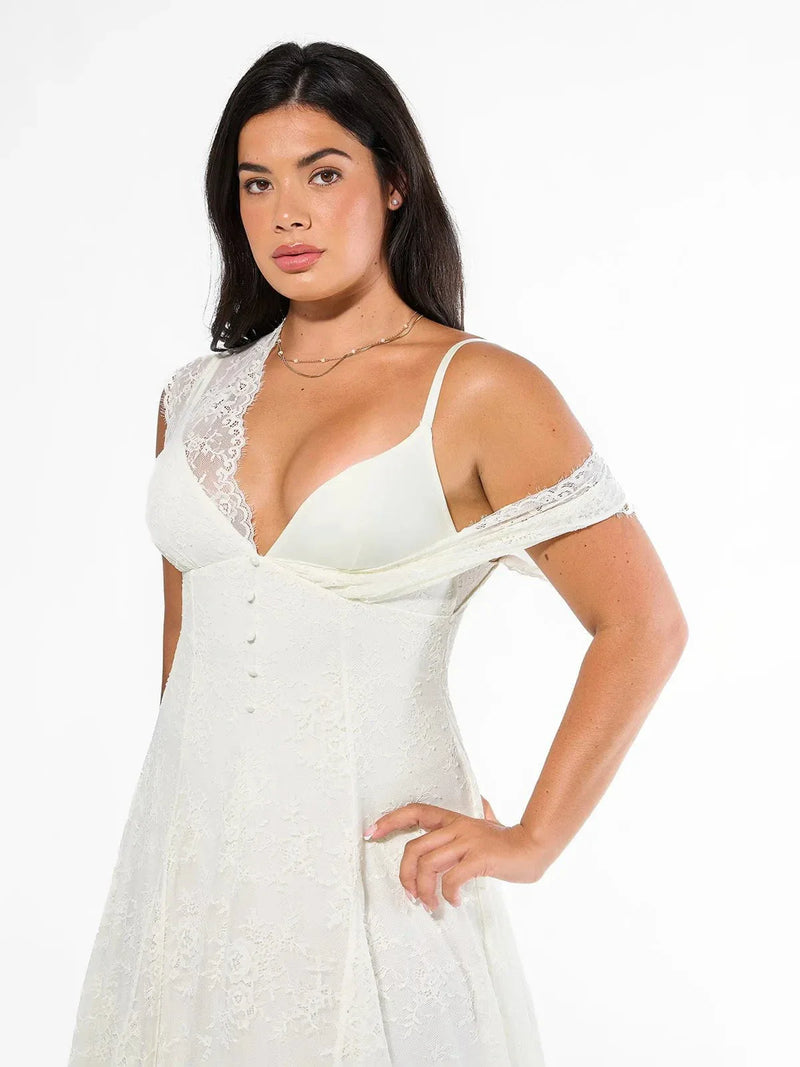 Shapewear Boho Floral Lace Front Slit Maxi Dress