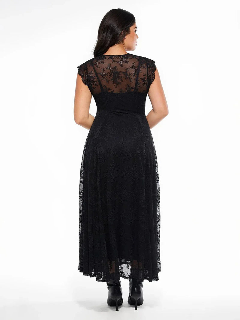 Shapewear Boho Floral Lace Front Slit Maxi Dress