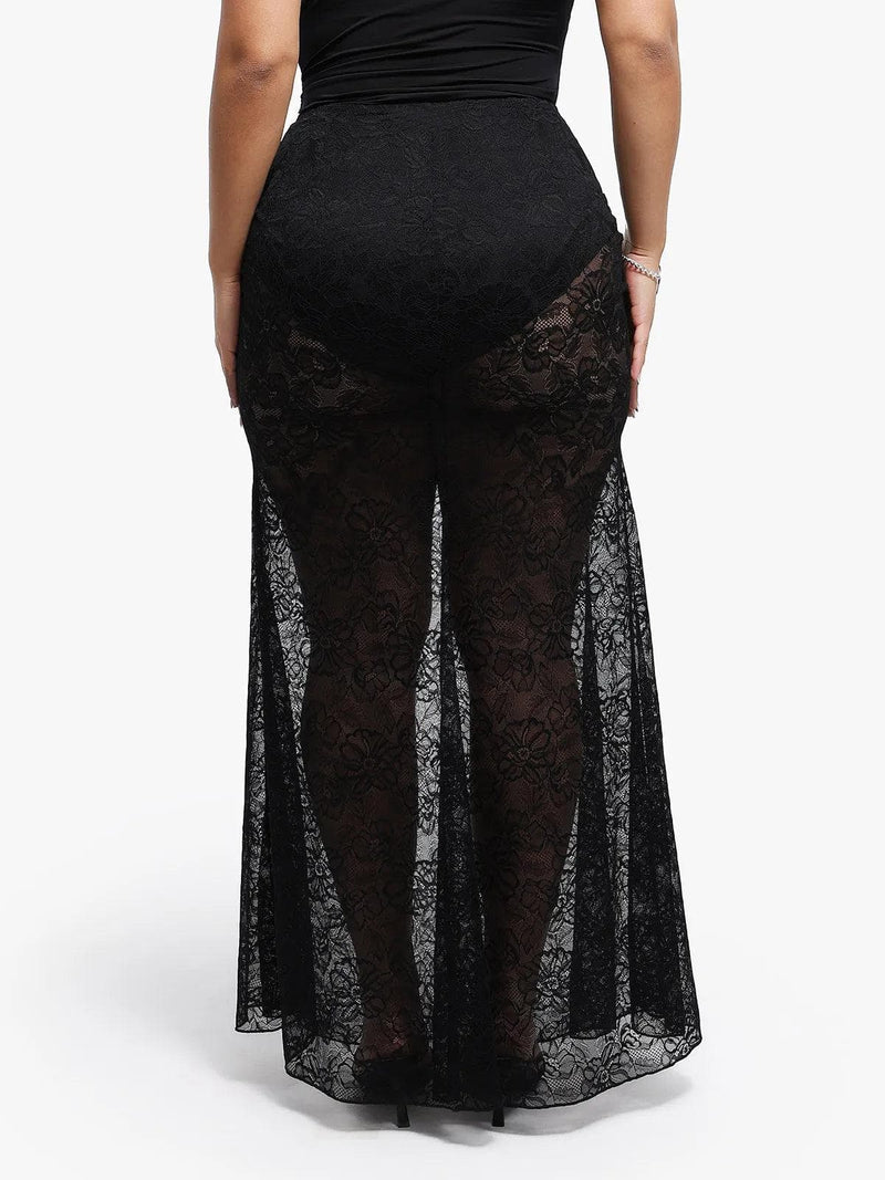 Shapewear Cap Sleeve Bodysuit Lace Fishtail Coverup Skirt Set