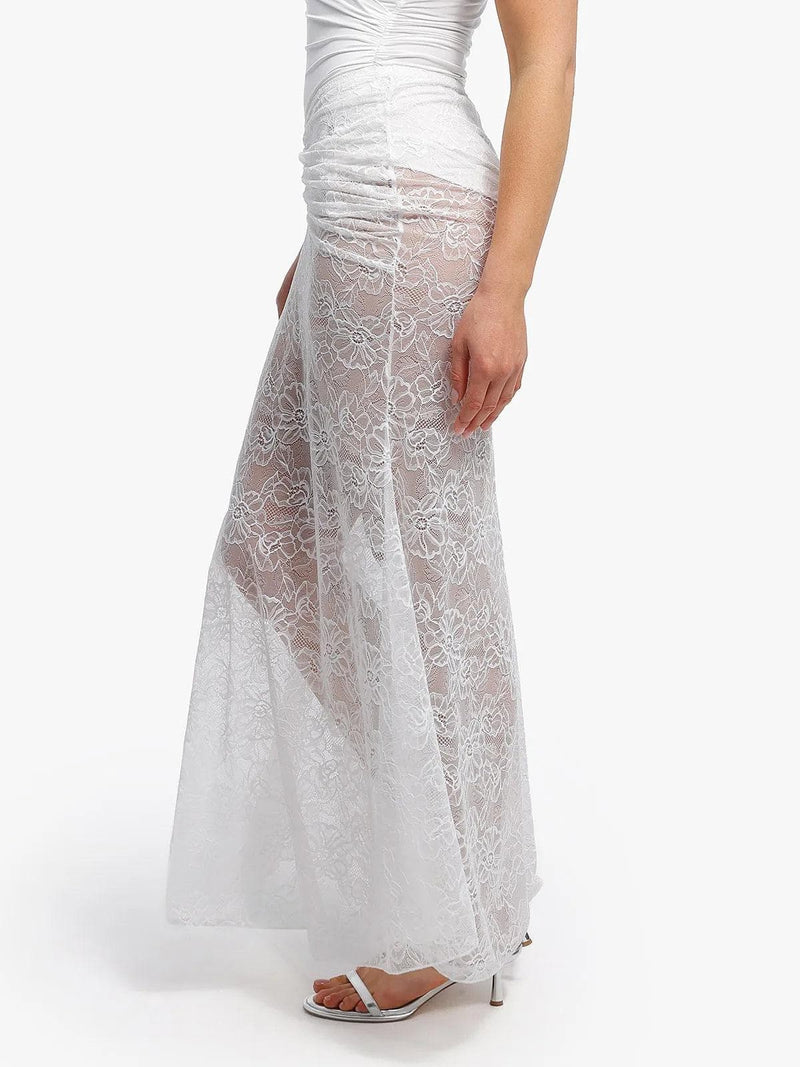 Shapewear Cap Sleeve Bodysuit Lace Fishtail Coverup Skirt Set