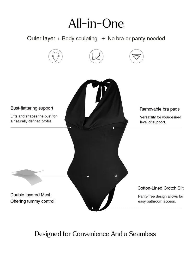 Shapewear Cowl Neck Halter Tummy Control Bodysuit