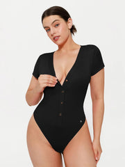 Shapewear Deep V-Neck Button Front Sculpting Bodysuit