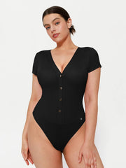 Shapewear Deep V-Neck Button Front Sculpting Bodysuit