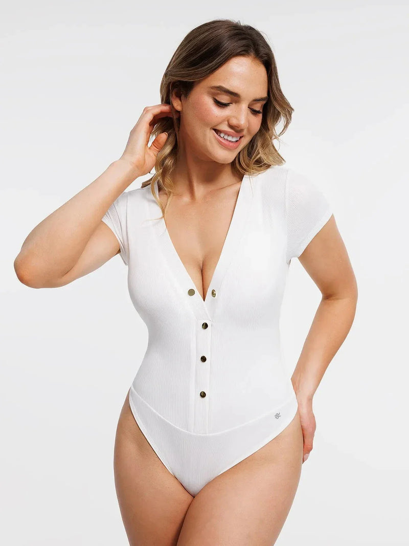 Shapewear Deep V-Neck Button Front Sculpting Bodysuit