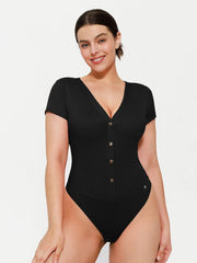 Shapewear Deep V-Neck Button Front Sculpting Bodysuit