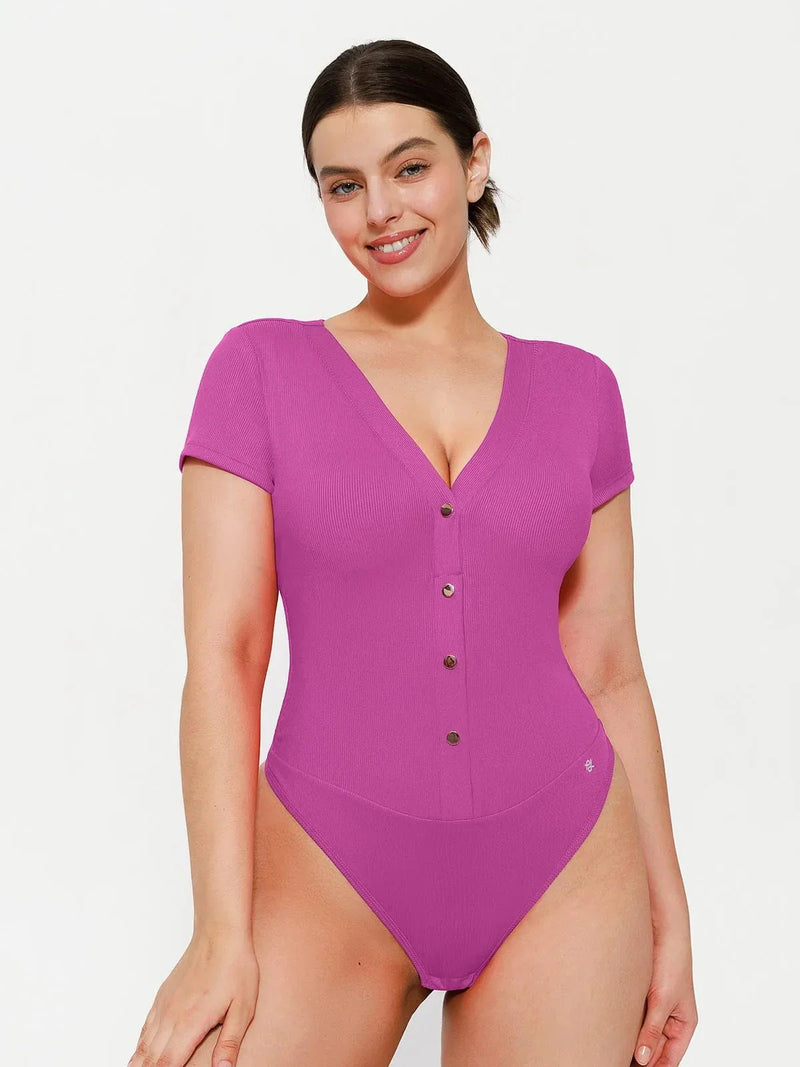 Shapewear Deep V-Neck Button Front Sculpting Bodysuit