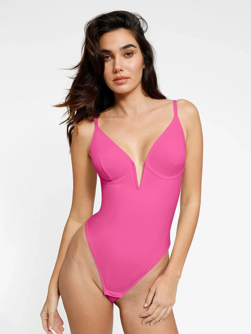 Shapewear Deep V-Neck Low Back Sculpting Thong Bodysuit