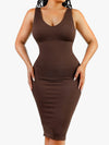 Deep V-Neck Dress / Brown / XS/S