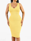 Deep V-Neck Dress / Yellow / XS/S