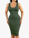 Deep V-Neck Dress / Green / XS/S