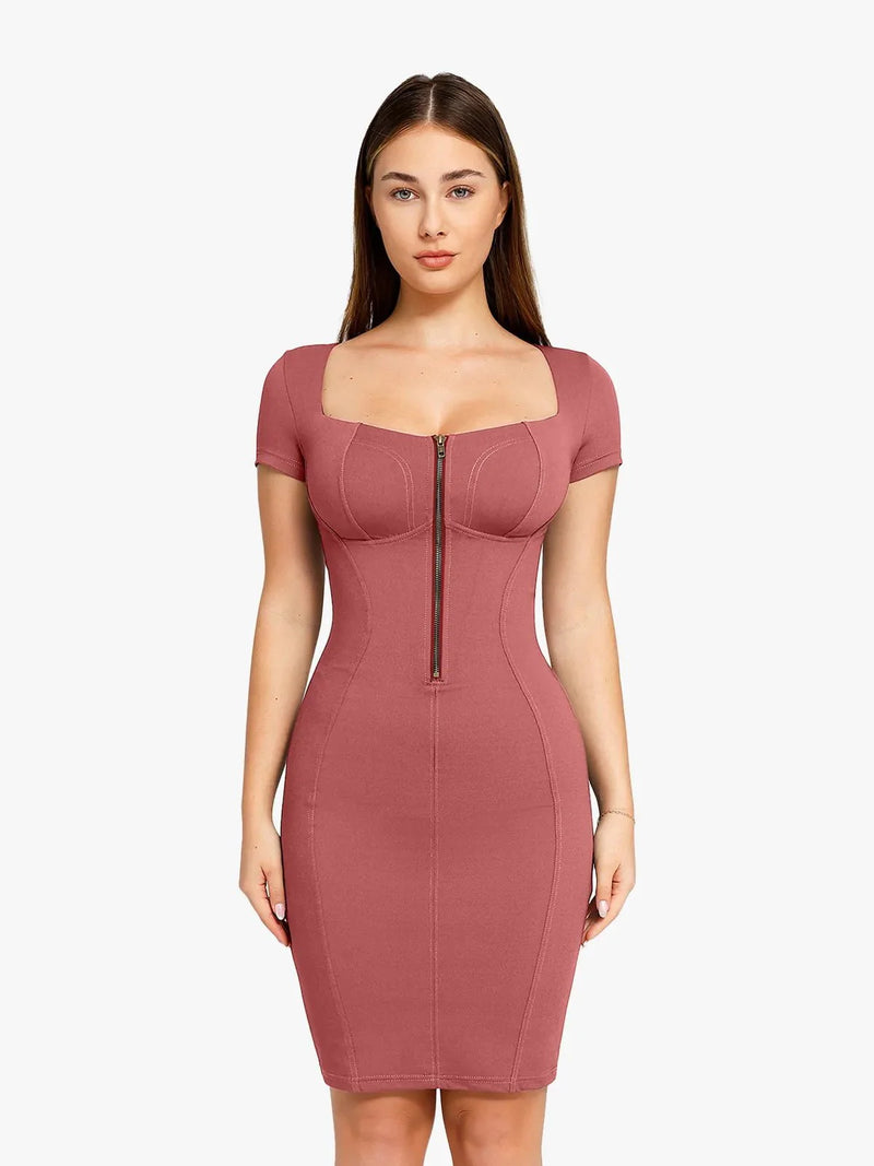 Shapewear Denim Square Neck Tummy Control Midi Dress