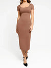Back Slit Midi Dress / Brown / XS/S
