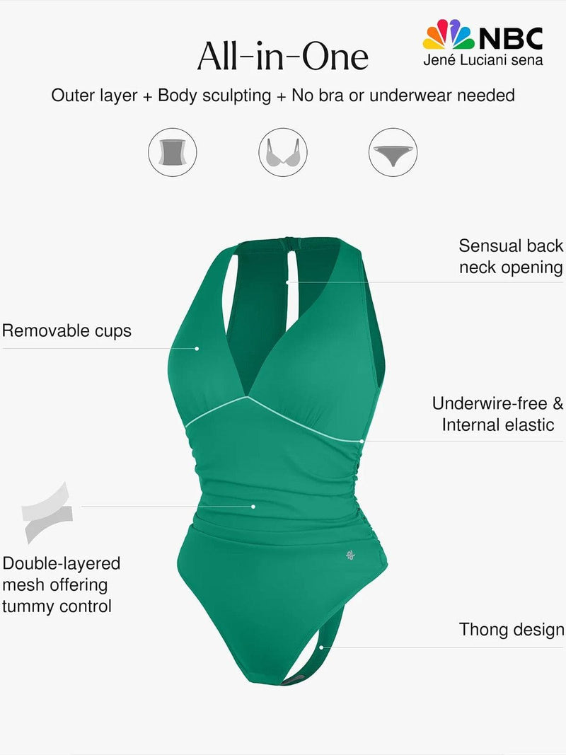 Shapewear Halter Cowl Neck Ruched Tummy Control Bodysuit