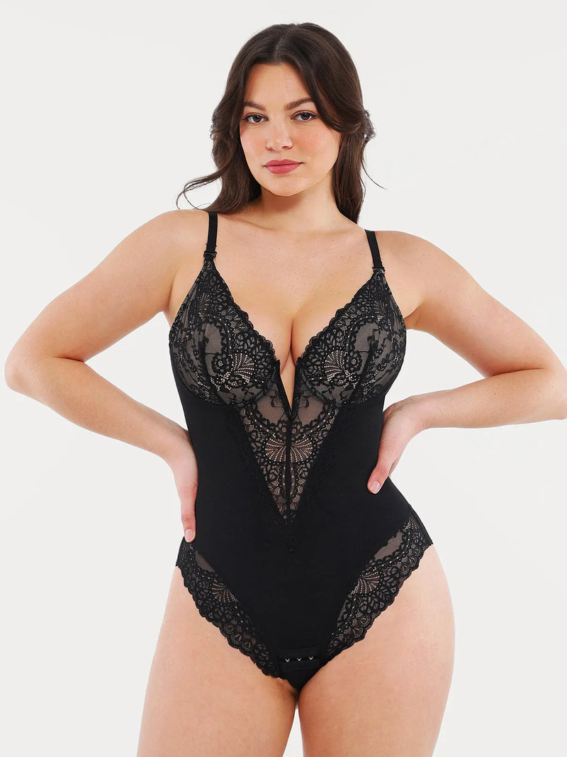 Shapewear Lace Deep V-Neck Sculpting Thong Bodysuit