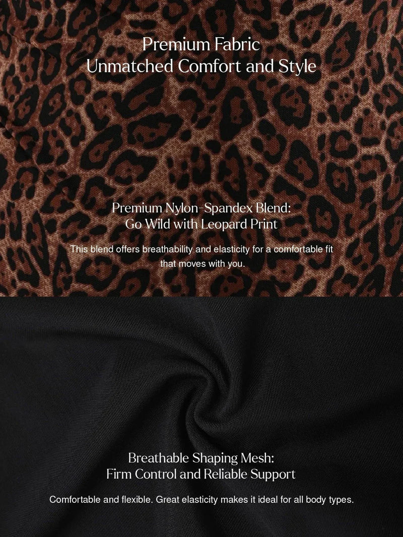 Shapewear Leopard Cowl Neck Halter Tummy Control Bodysuit