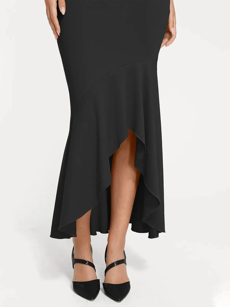 Shapewear Long Sleeve Lace Trim Sculpting Mermaid Maxi Dress