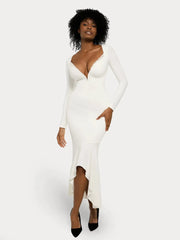 Shapewear Long Sleeve Lace Trim Sculpting Mermaid Maxi Dress