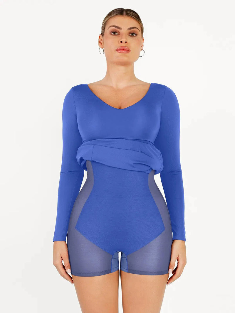 Shapewear Long Sleeve V-Neck Low Back Slimming Maxi Dress