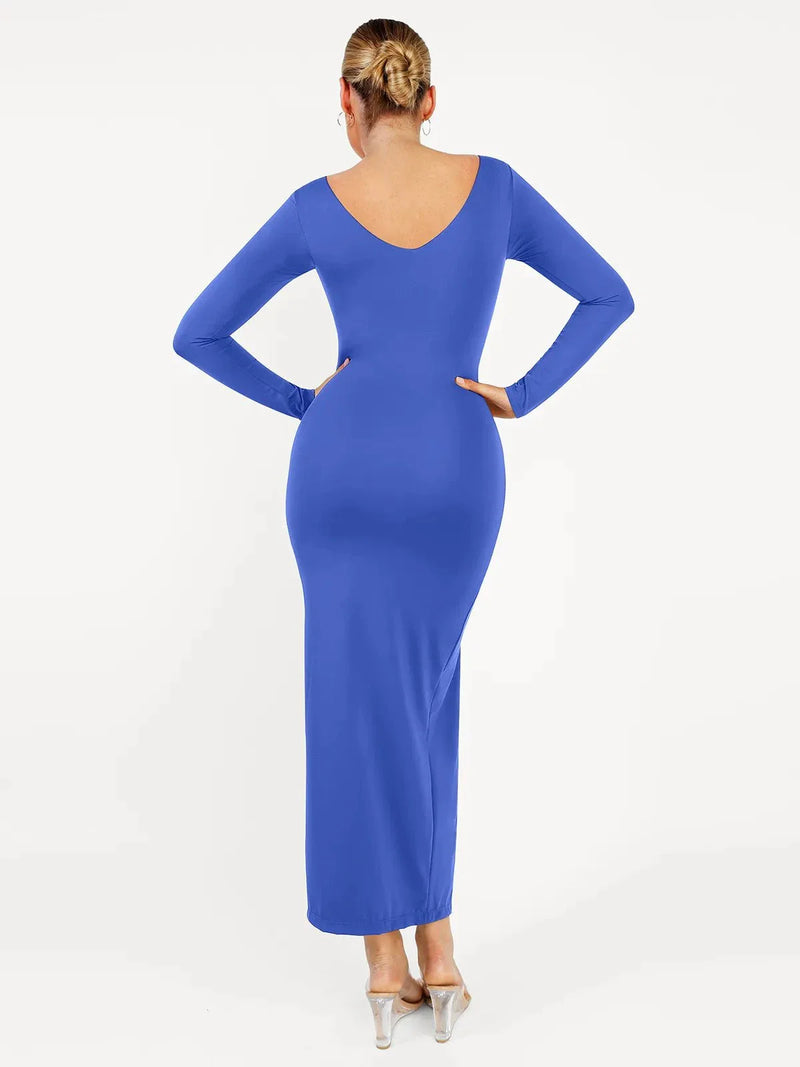 Shapewear Long Sleeve V-Neck Low Back Slimming Maxi Dress