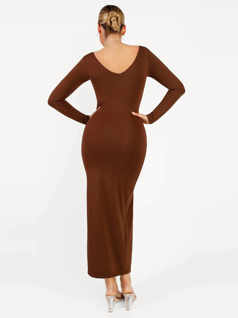 Shapewear Long Sleeve V-Neck Low Back Slimming Maxi Dress