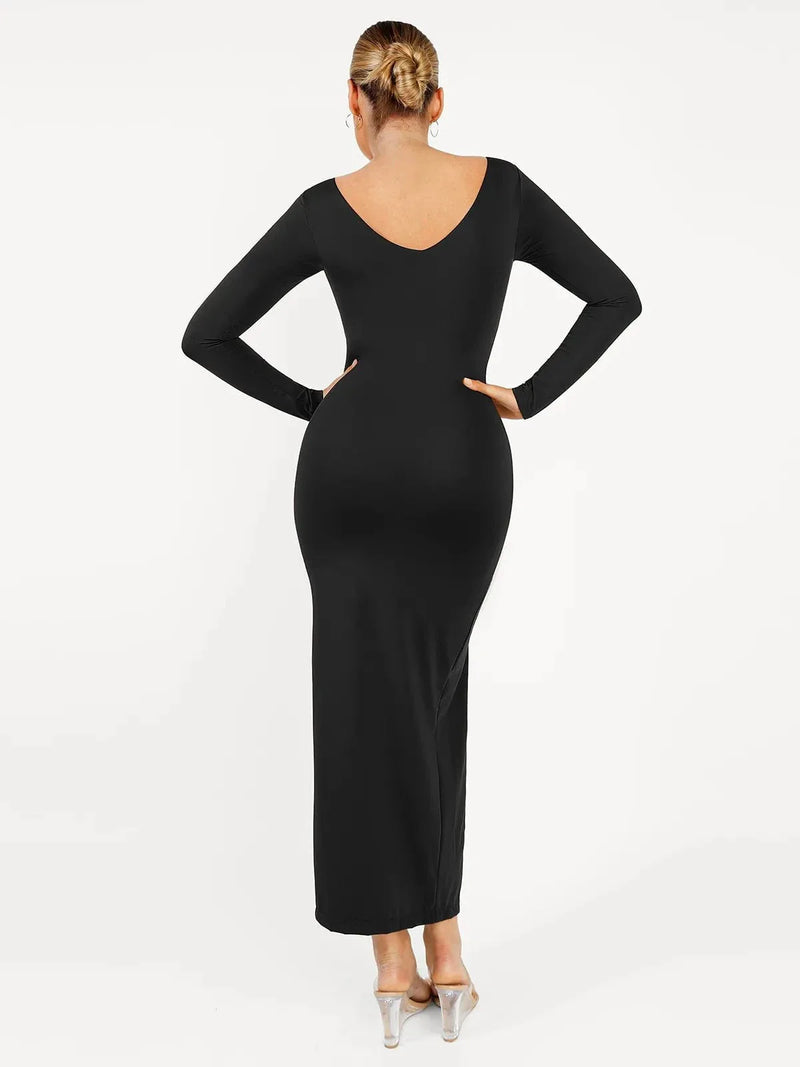 Shapewear Long Sleeve V-Neck Low Back Slimming Maxi Dress