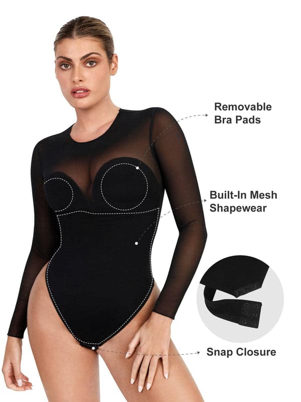 Shapewear Mesh Long Sleeve V-Back Slimming Maxi Dress