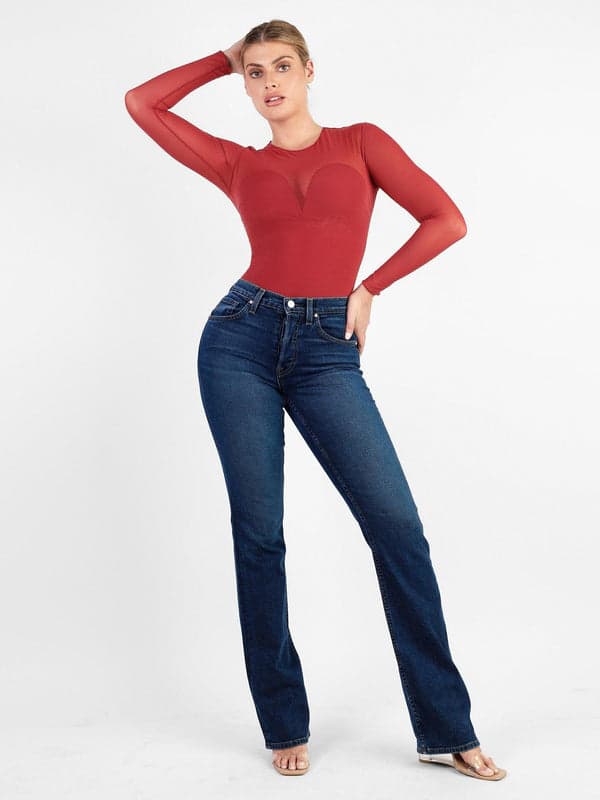 Shapewear Mesh Long Sleeve V-Back Slimming Maxi Dress